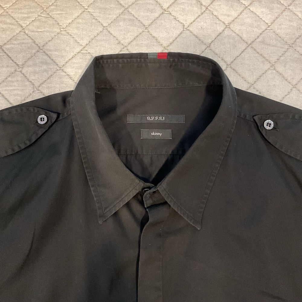Gucci Men’s Black Skinny Fit Military Style Button Shirt - Picture 4 of 8